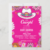 Kleine Cowgirl rosa Retro gibt die Babydusche Einladung (Vorderseite)