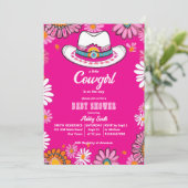 Kleine Cowgirl rosa Retro gibt die Babydusche Einladung (Stehend Vorderseite)