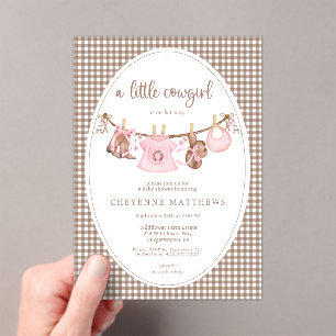 Kleine Cowgirl Rosa Wäscheleine Baby Shower  Acryleinladungen