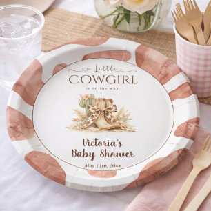 Kleine Cowgirl Rustikale Kuhhaut Mädchen Babyparty Pappteller