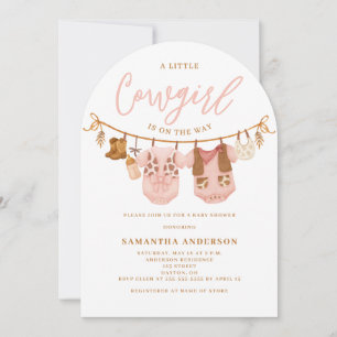 Kleine Cowgirl-Wäscheleine-Baby-Shower Einladung