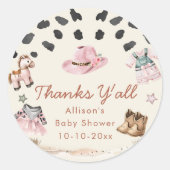 Kleine Cowgirl Western Mädchen Babydusche Runder Aufkleber (Vorderseite)