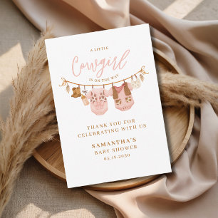 Kleine Cowgirl Western Wäscheleine Baby Shower Dankeskarte