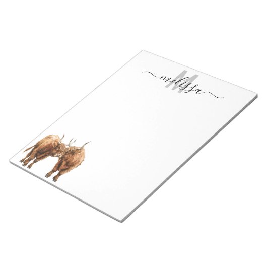 Kleine Cows Aquarellfarben, Monogramm Name Notepad Notizblock (angewinkelt)