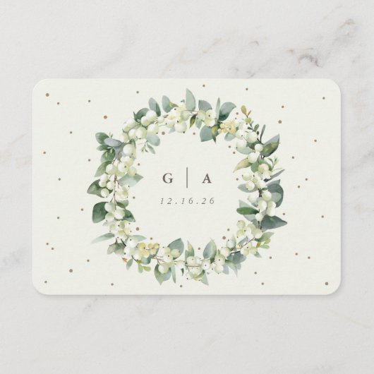 Kleine Creme Snowberry+Eukalyptus Hochzeitdetails Begleitkarte (Rückseite)