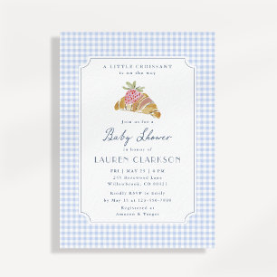 Kleine Croissant-Blau-Gingham-Baby-Party Einladung