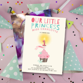 Kleine Cupcake Princess Girl's 1. Geburtstags-Part Einladung