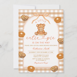 Kleine Cutie Pie Bär Gingham-Schleife Baby Shower Einladung