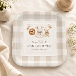 Kleine Cutie Pie Herbst-Gingham-Baby-Shower-Party Pappteller