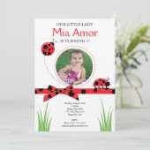 Kleine Dame Bug Birthday Invitation Einladung (Stehend Vorderseite)
