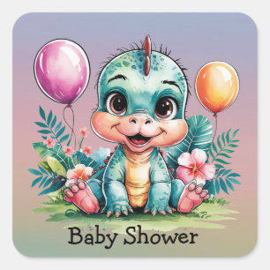 Kleine Dinosaurier Babydusche Quadratischer Aufkleber