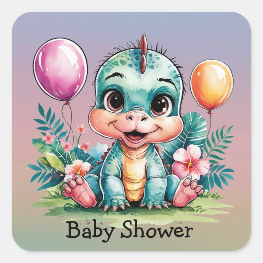 Kleine Dinosaurier Babydusche Quadratischer Aufkleber (Vorderseite)