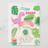 KLEINE DINOSAURS MÄDCHLICHE 2. GEBURTSTAGEINLADUNG EINLADUNG (Vorderseite)