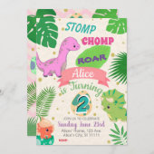 KLEINE DINOSAURS MÄDCHLICHE 2. GEBURTSTAGEINLADUNG EINLADUNG (Vorne/Hinten)