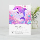 Kleine Dolphin-Babydusche Einladung (Stehend Vorderseite)