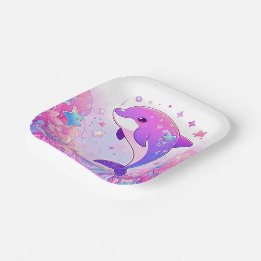Kleine Dolphin-Babydusche Pappteller (Gewinkelt)