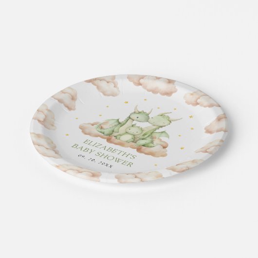 Kleine Dragon Baby Dusche Pappteller (Schrägansicht)