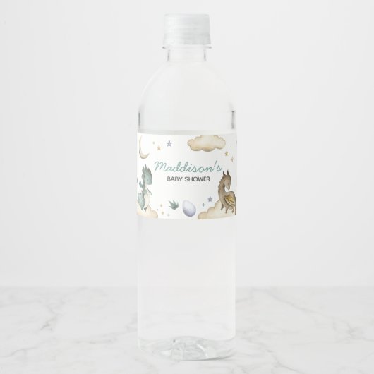 Kleine Dragon Baby Dusche Wasserflaschenetikett (Vorderseite)