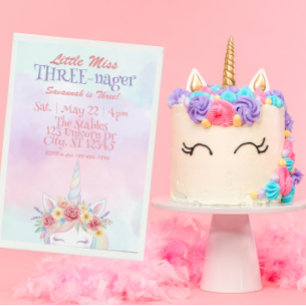 Kleine Dreijährige Diva, Einhorn 3. Geburtstag Einladung