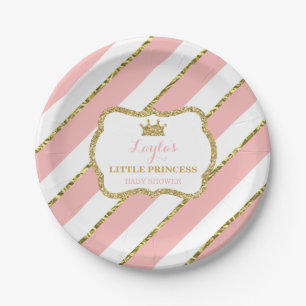 Kleine Druckpapierplatte, rosa, goldfarbener Glitz Pappteller