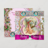 KLEINE DRUCKSTORK-BABY-DUSCHE, BLUMENVERSTÄNDNER EINLADUNG (Vorne/Hinten)