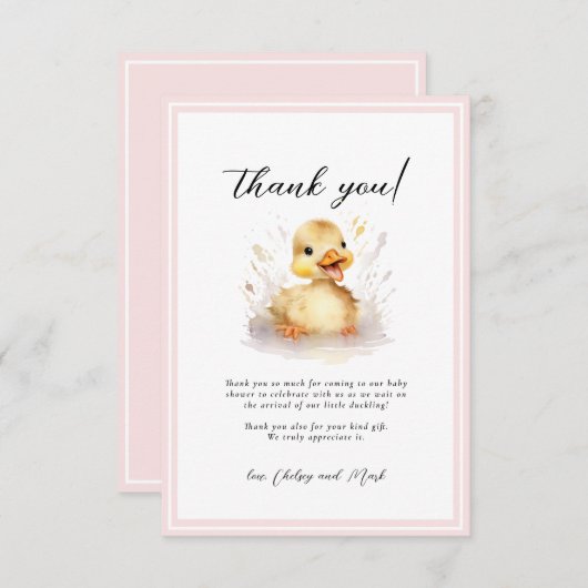 Kleine Duck Baby Dusche Pink Danke Karte (Vorne/Hinten)