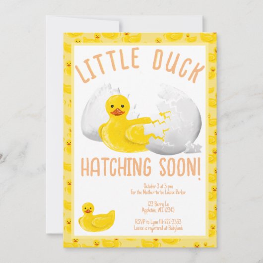 Kleine Duckhack bald Baby Dusche Einladung (Vorderseite)