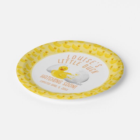 Kleine Duckhack bald Baby Dusche Einladung Pappteller (Schrägansicht)