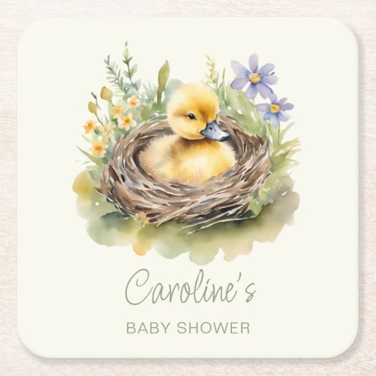 Kleine Duckling Duck Babydusche Personalisiert Rechteckiger Pappuntersetzer (Vorderseite)