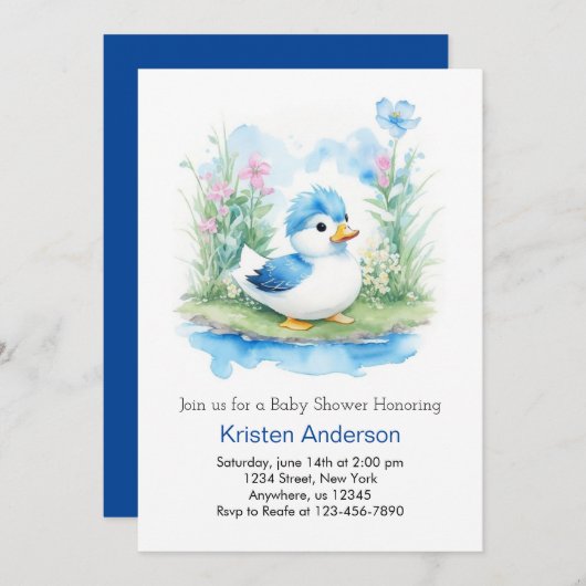 Kleine Duckling Enchanted Boy Baby Shower Einladung (Vorne/Hinten)