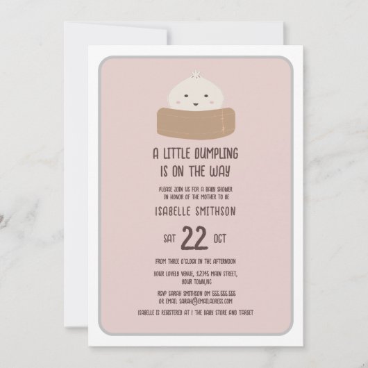 Kleine Dumpling auf dem Weg Pink Baby Dusche Einladung (Vorderseite)