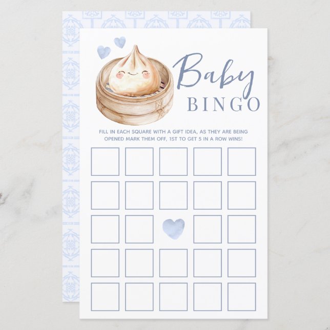 Kleine Dumpling Baby Shower Bingo Game Card | gebe (Vorne/Hinten)