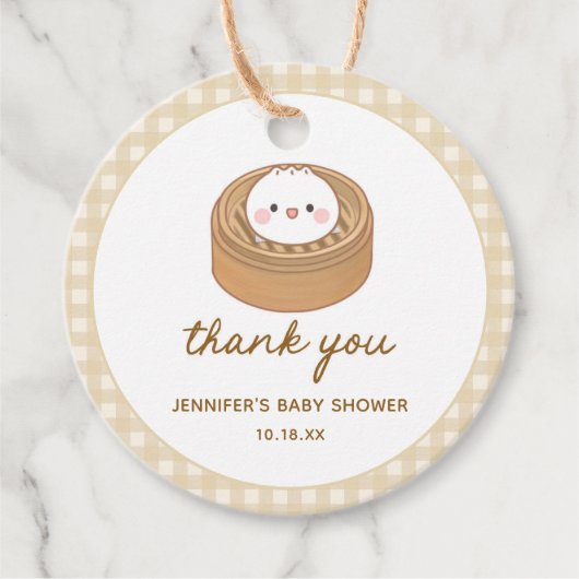 Kleine Dumpling Babydusche Danke Geschenkanhänger (Vorderseite)