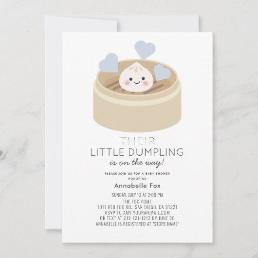 Kleine Dumpling Blue Baby Dusche Einladung (Vorderseite)