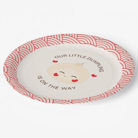 Kleine Dumpling Dim Sum Baby Dusche Pappteller (Schrägansicht)