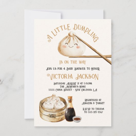 Kleine Dumpling Dim Sum Gender Neutral Baby Dusche Einladung (Vorderseite)