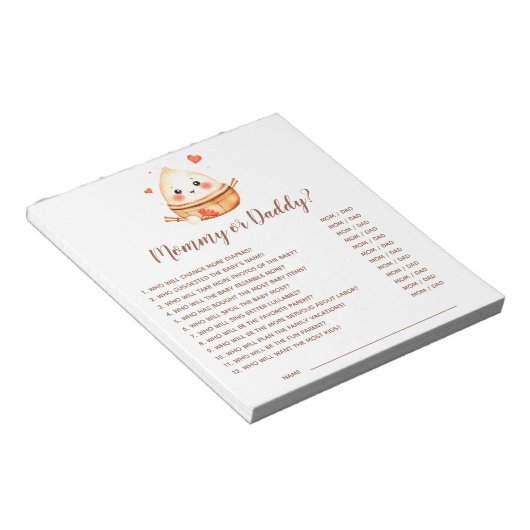 Kleine Dumpling Rate wer Baby Shower Game Notizblock (angewinkelt)
