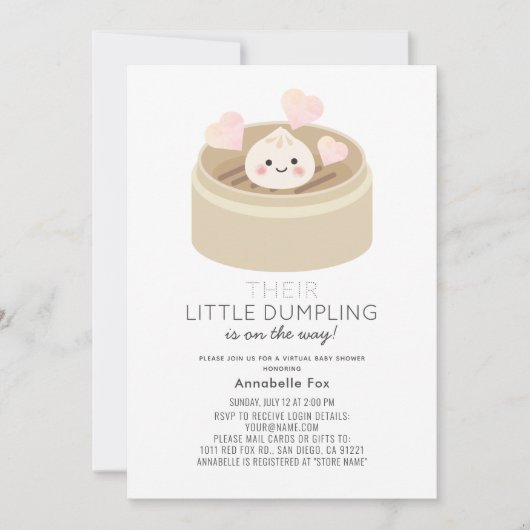 Kleine Dumpling Virtual Baby-Dusche Einladung (Vorderseite)