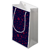Kleine dunkelblaue und rote Geschenktasche Geschenktüte (Vorderseite Schrägansicht)