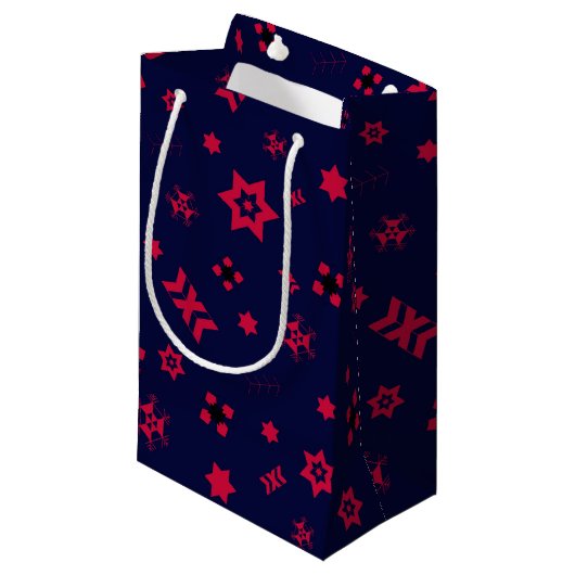 Kleine dunkelblaue und rote Geschenktasche Kleine Geschenktüte (Vorderseite Schrägansicht)