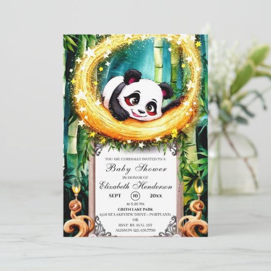 Kleine, einfache Niedliche Panda Babydusche Einladung (Stehend Vorderseite)