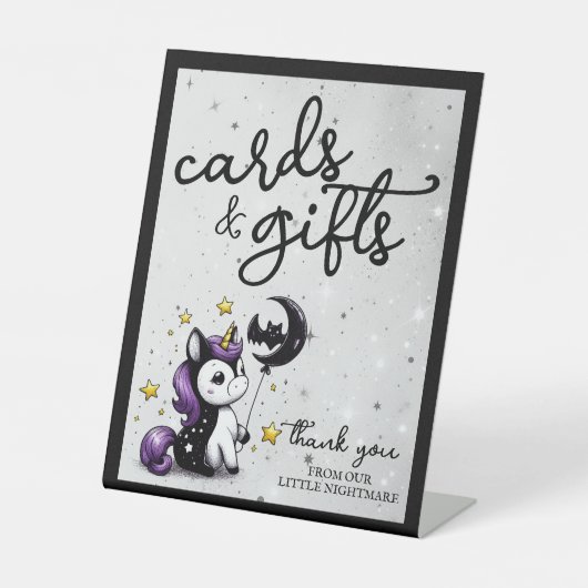 Kleine Einhorn-Babyduschkarten und Geschenke Sockelschild (Vorderseite)