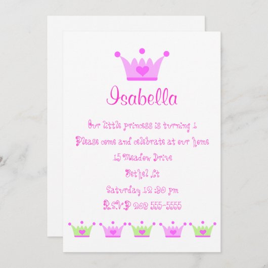 kleine Einladung der Prinzessin (Vorne/Hinten)