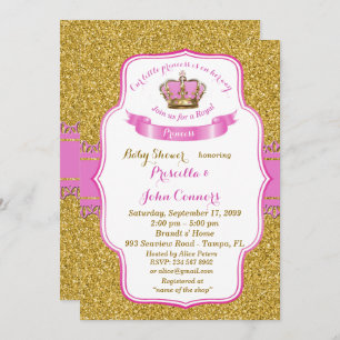 Kleine Einladung Prinzessin-Babyparty, Gold, rosa