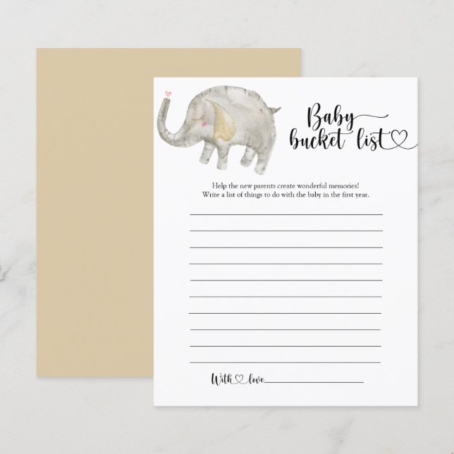 Kleine Elefant Baby Wunschliste (Vorne/Hinten)