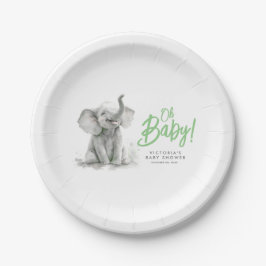 Kleine Elefant Niedlich Green Gray Baby Dusche Pappteller