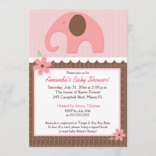 Kleine Elefant (pink) 12x18 Baby Dusche Einladung