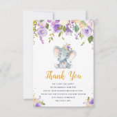 kleine Elefantendusche lila Babydusche Dankeschön Dankeskarte (Vorderseite)