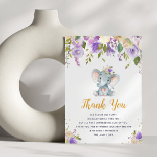 kleine Elefantendusche lila Babydusche Dankeschön  Dankeskarte