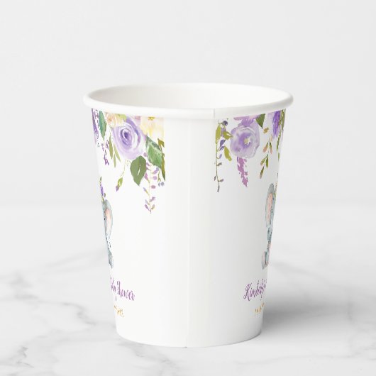 Kleine Elefantendusche mit lila Blütendusche Pappbecher (Rechts)